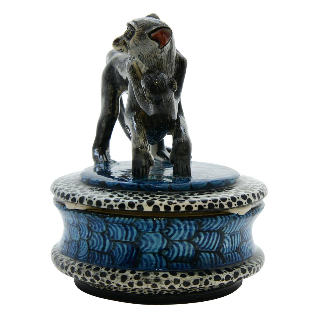 Fired Colorful Ceramic Monkey jewelry box, hand made in South Africa For Sale