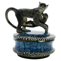 Used Colorful Ceramic Monkey jewelry box, hand made in South Africa