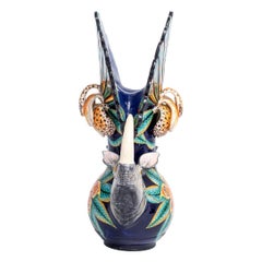 Colorful Ceramic Rhino vase, hand made in South Africa