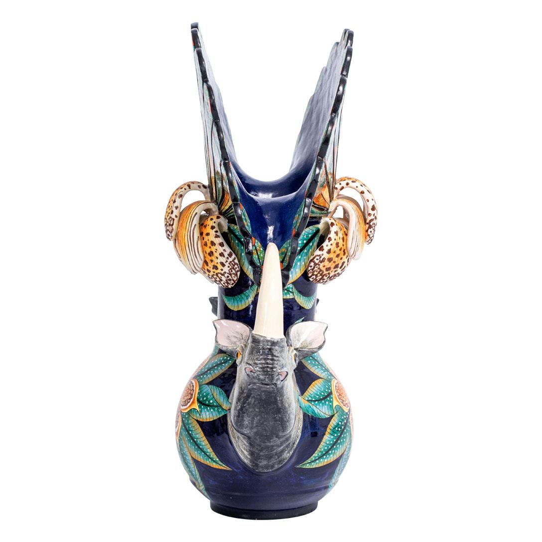 South African Colorful Ceramic Rhino vase, hand made in South Africa For Sale