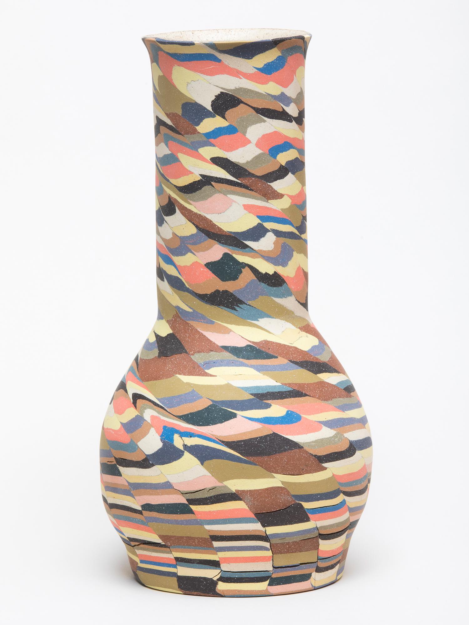 The first in a series of wheel-formed and hand-inlaid ceramic vessels by Brooklyn-based artist Cody Hoyt, thrown on the wheel in collaboration with Sophia Rubio. Each vase is completely unique and has a glazed interior so it can hold water and