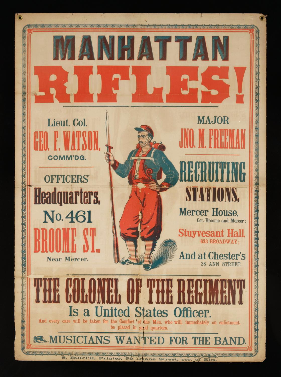 MASSIVE & COLORFUL CIVIL WAR RECRUITMENT BROADSIDE FOR THE 