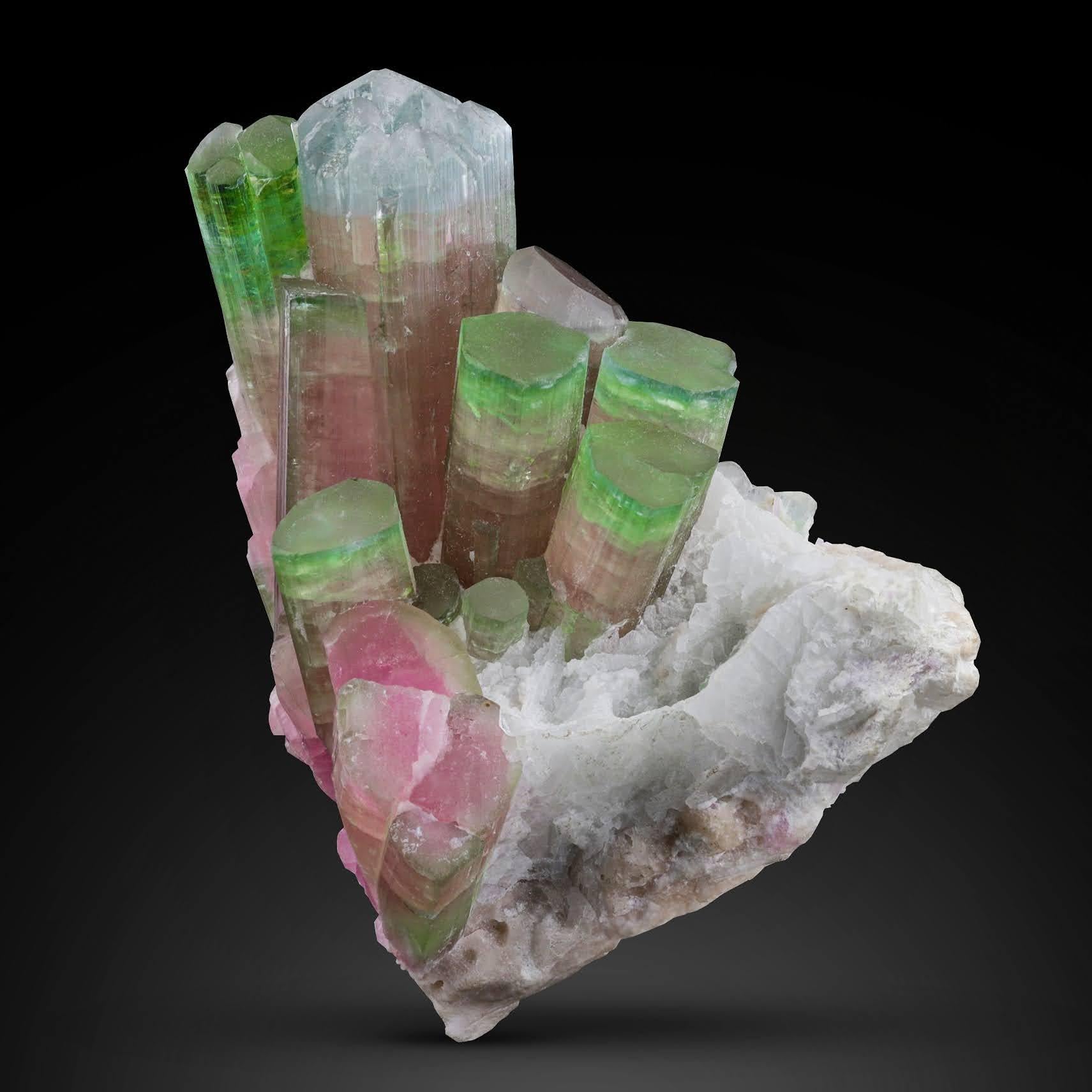 Art Deco Colorful Cluster Of Tourmaline Crystals On Albite Matrix From Afghanistan
