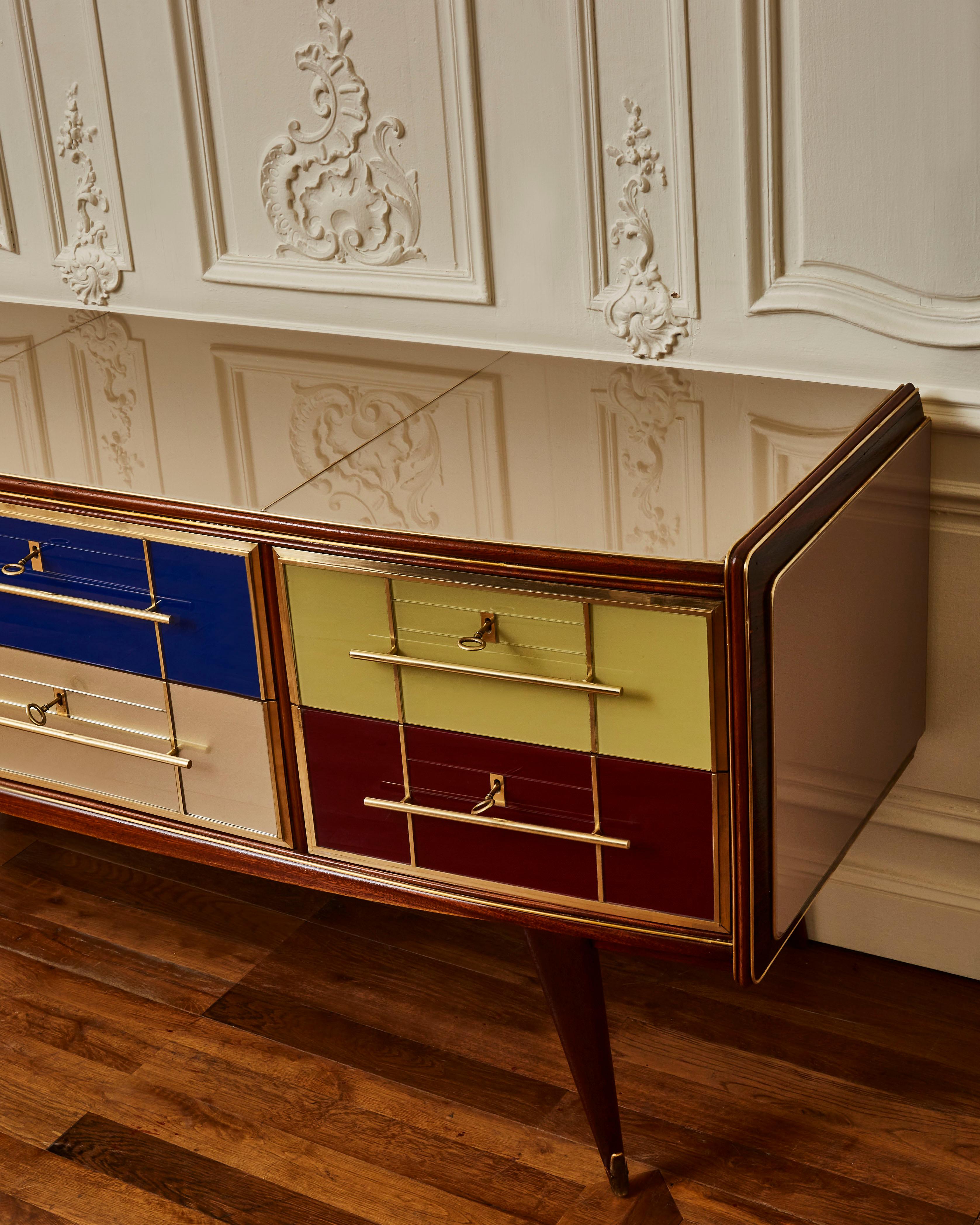 Colorful Commode in Mirror, 1970s at 1stDibs