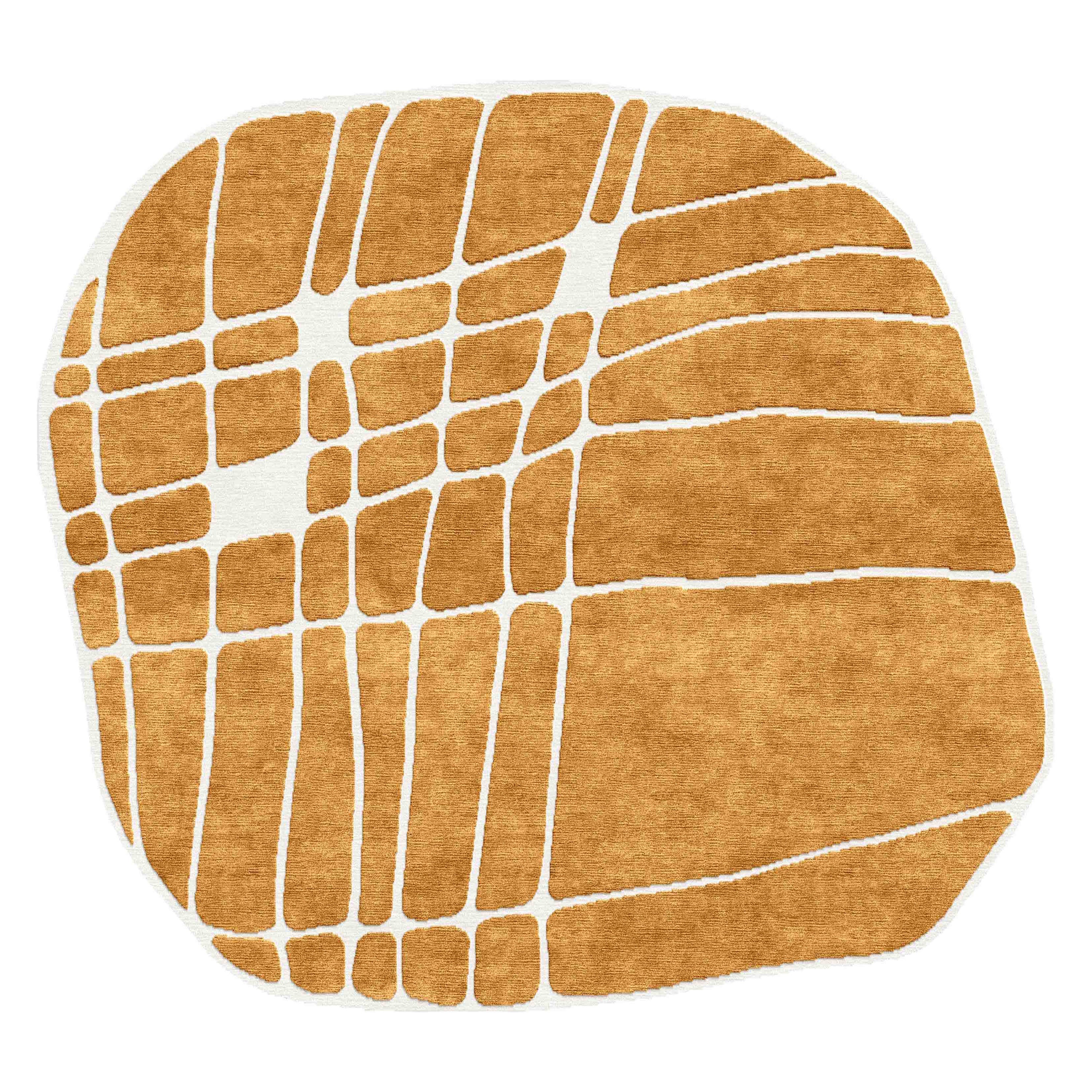 Colorful Contemporary Gold Rug Irregular Unusual Abstract Shape - Marrone For Sale