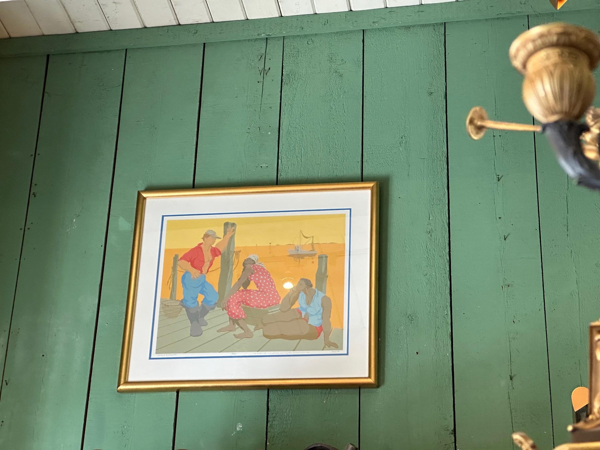XX secolo Colorata stampa d'arte decorativa da parete moderna e contemporanea con cornice American Beach NC in vendita