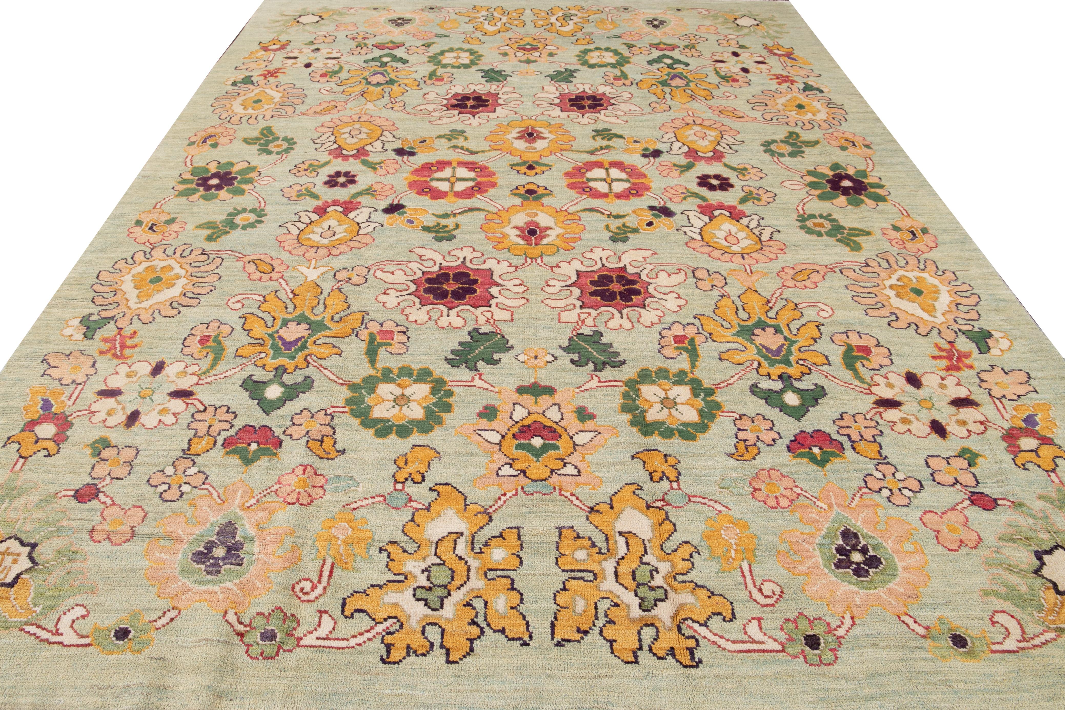 Turkish Colorful Contemporary Oushak Handmade Wool Rug