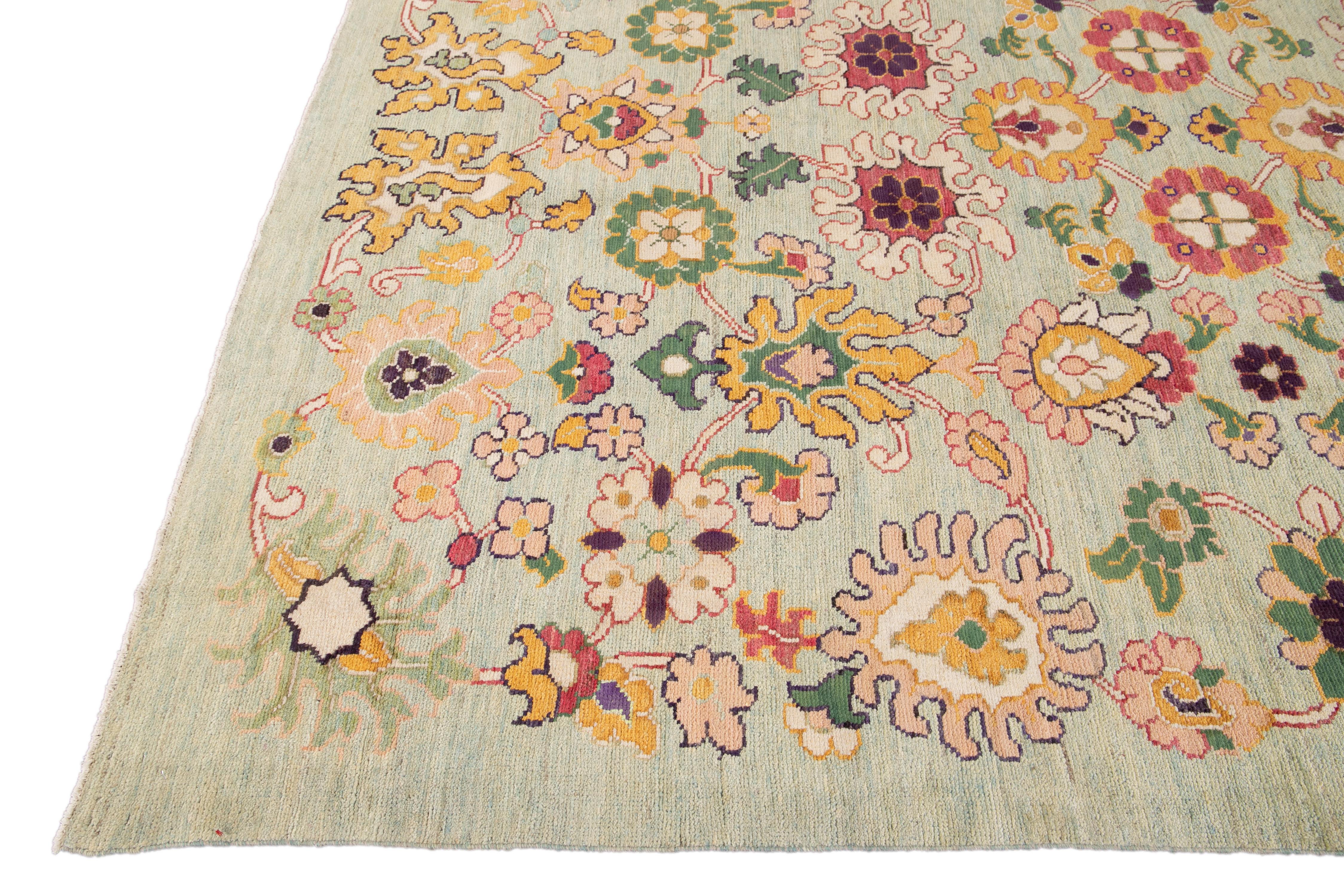 Hand-Knotted Colorful Contemporary Oushak Handmade Wool Rug