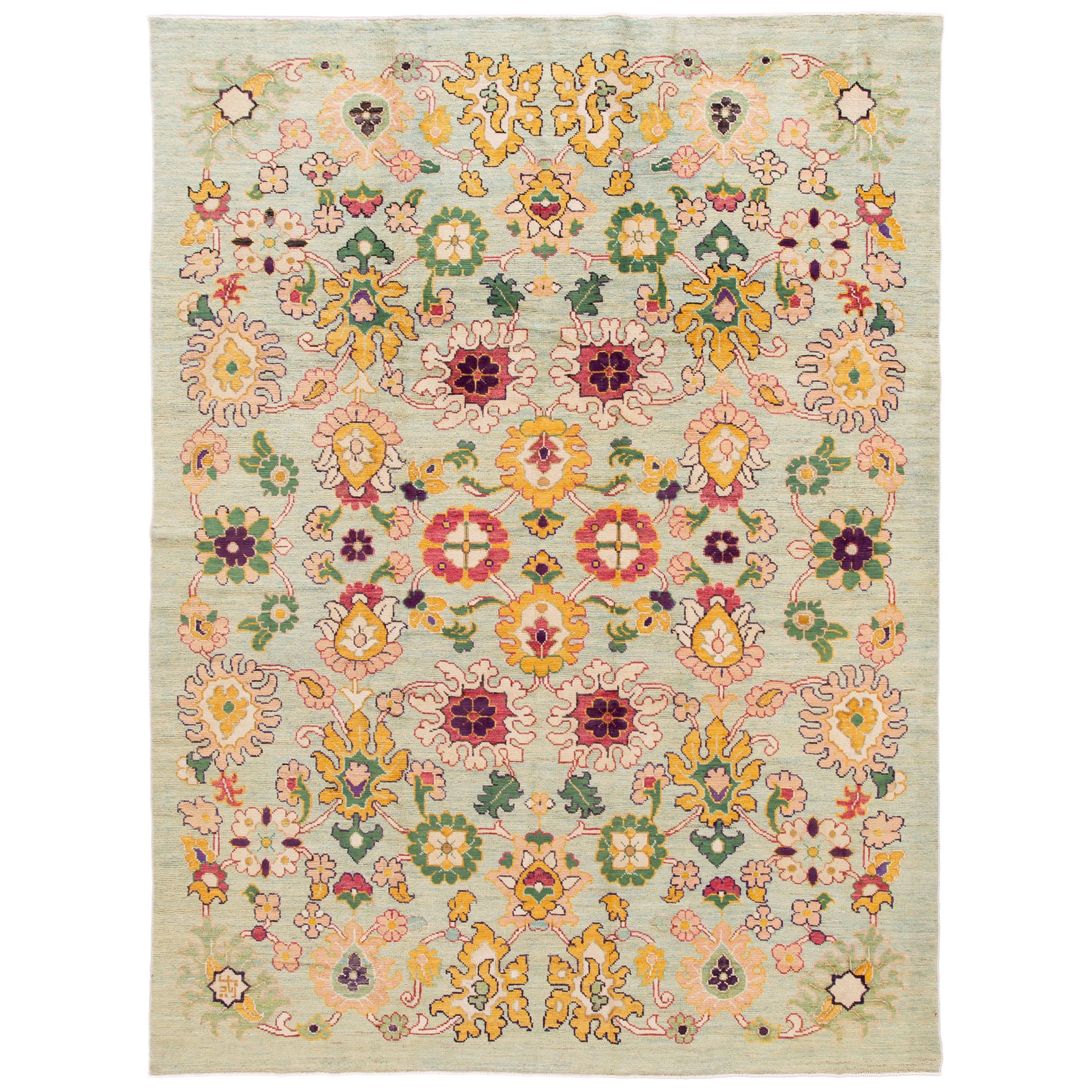 Colorful Contemporary Oushak Handmade Wool Rug