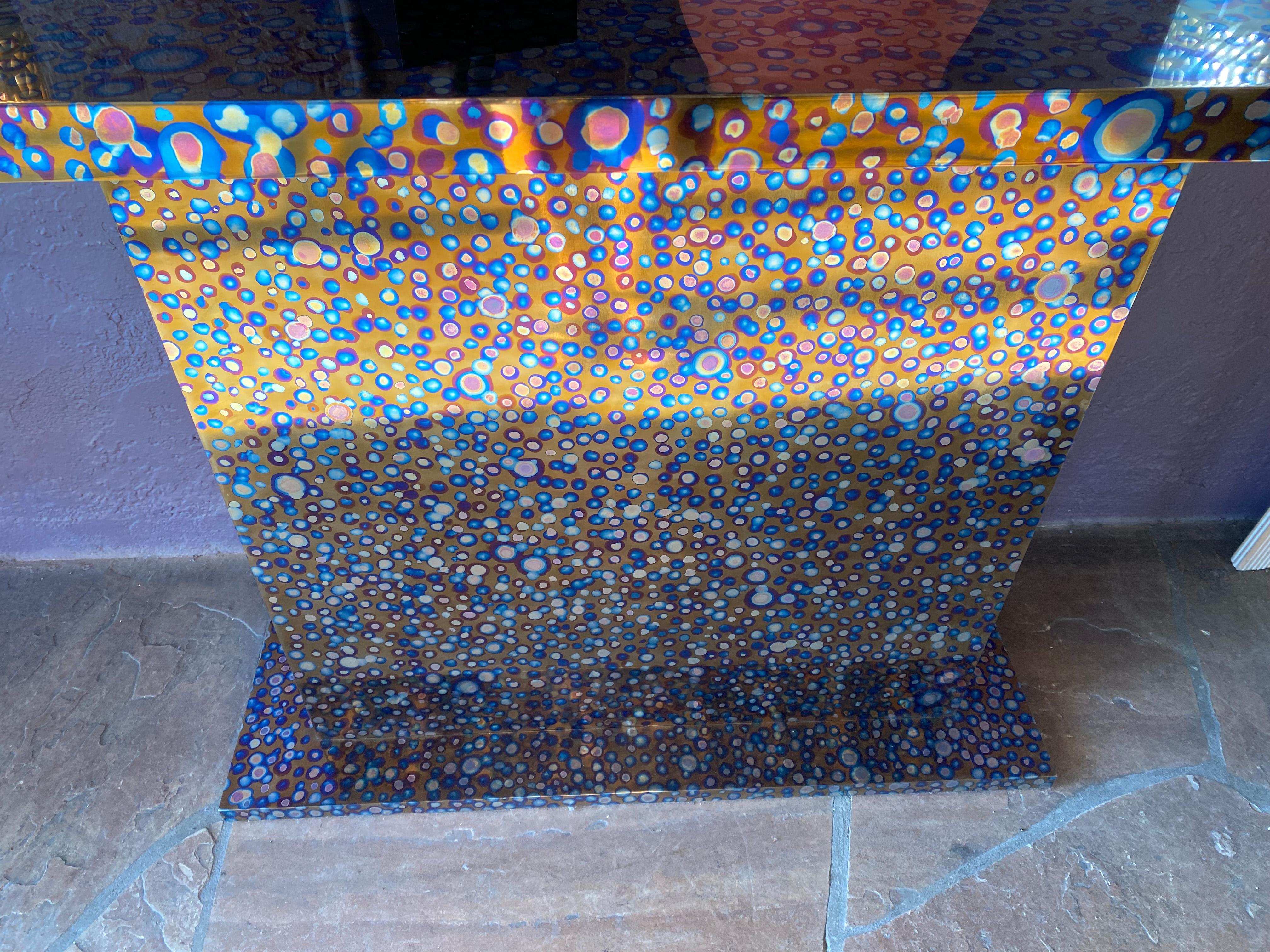 Modern Colorful Contemporary Patinated Titanium Console by Xavier Menessier For Sale