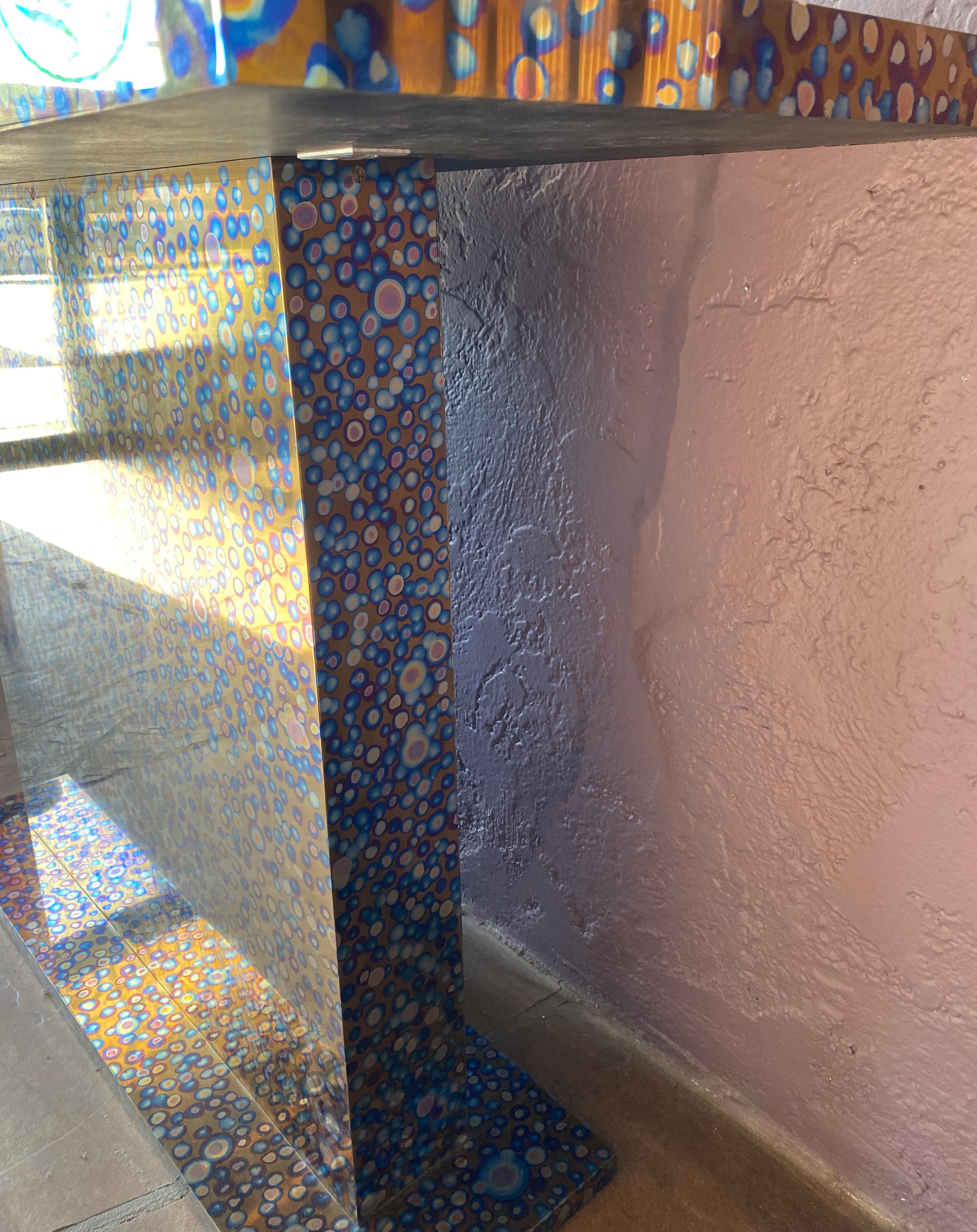 Colorful Contemporary Patinated Titanium Console by Xavier Menessier In Excellent Condition For Sale In Pasadena, CA