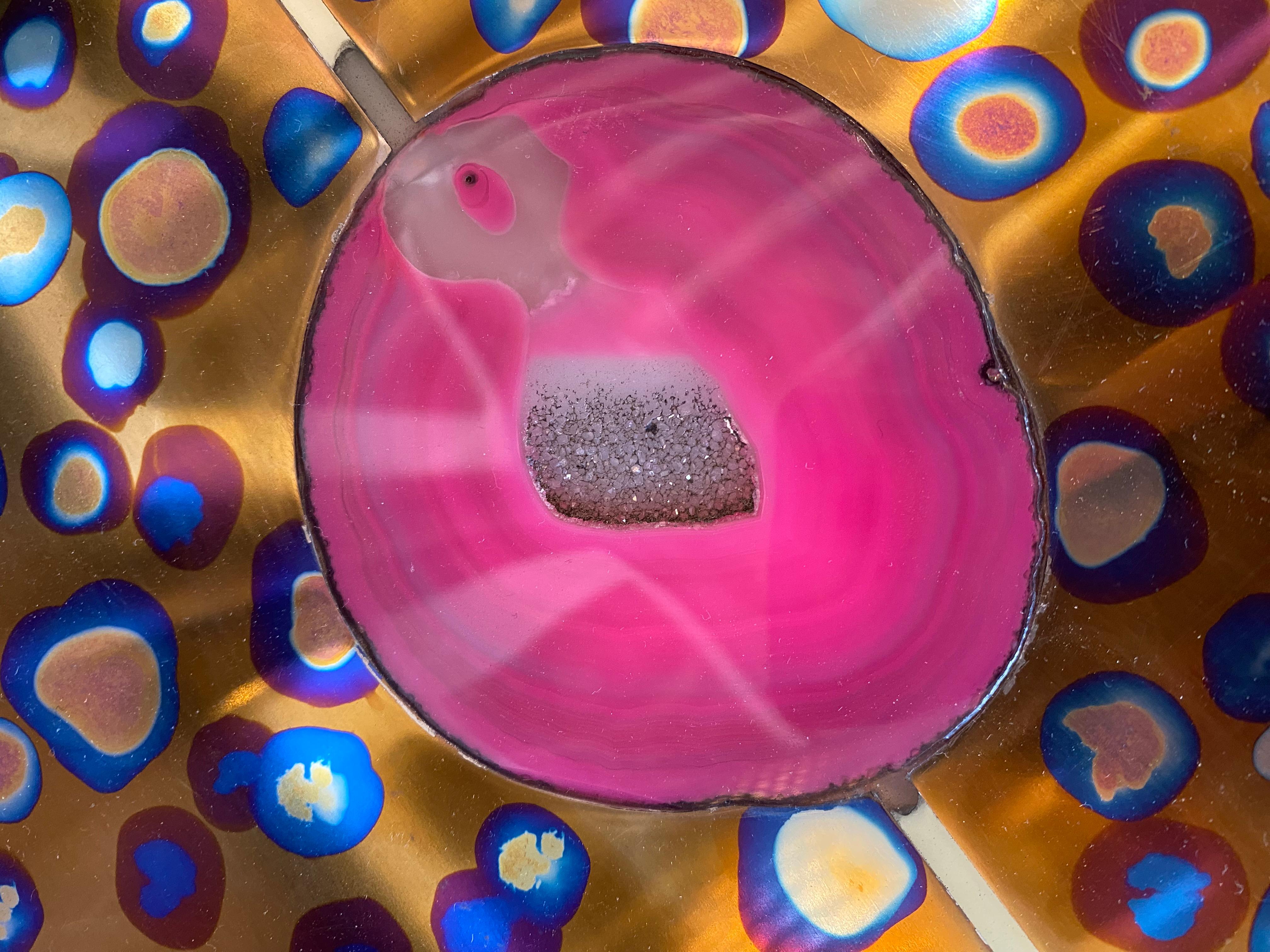 Stone Colorful Contemporary Patinated Titanium Console by Xavier Menessier For Sale