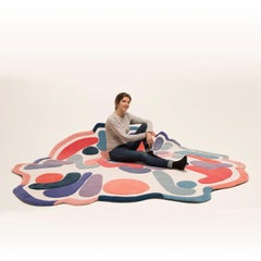 Colorful Contemporary Rug Made of Silk and Wool Hand Tufted in France