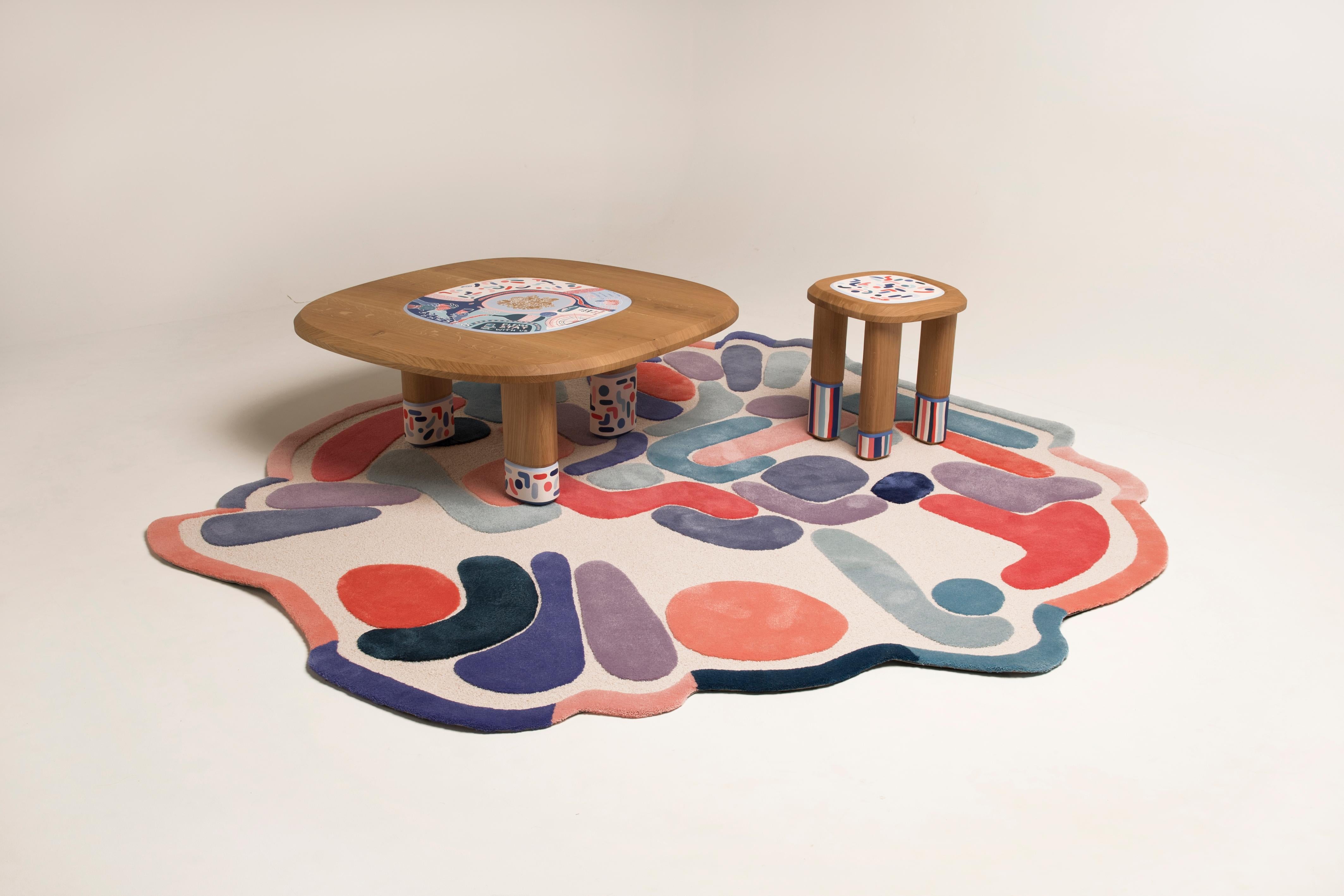 Modern Colorful Contemporary Rug Made of Silk and Wool Hand Tufted in France For Sale