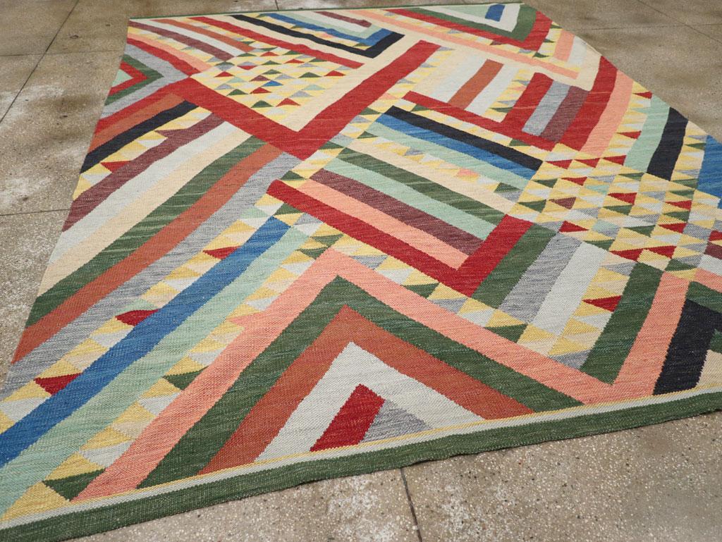 Wool Colorful Contemporary Turkish Flatweave Kilim Room Size Carpet For Sale