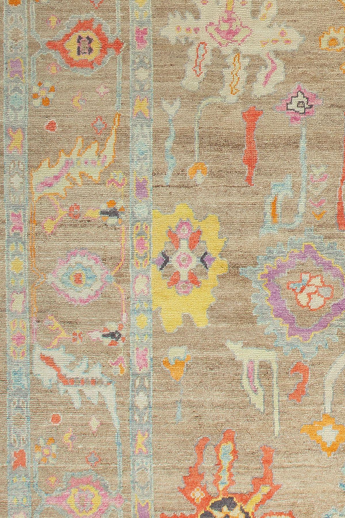Hand-Knotted Colorful Contemporary Turkish Oushak Recreation Rug