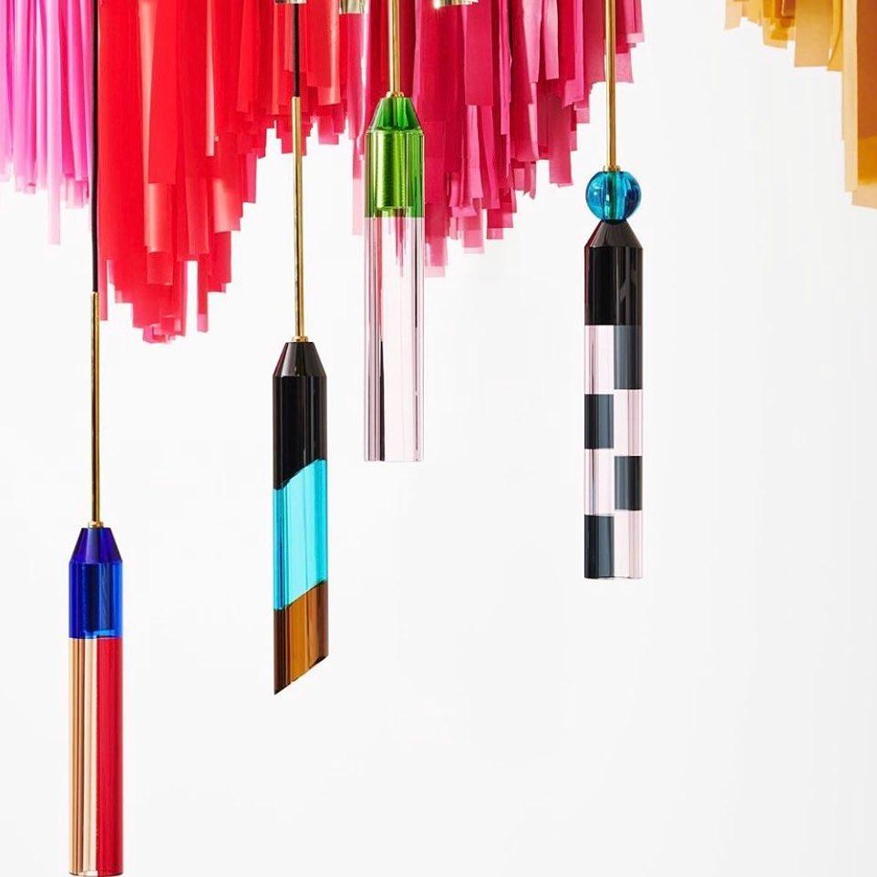 Colorful Crystal Pendant Lamp, Hand-Sculpted Contemporary Crystal In New Condition In Geneve, CH