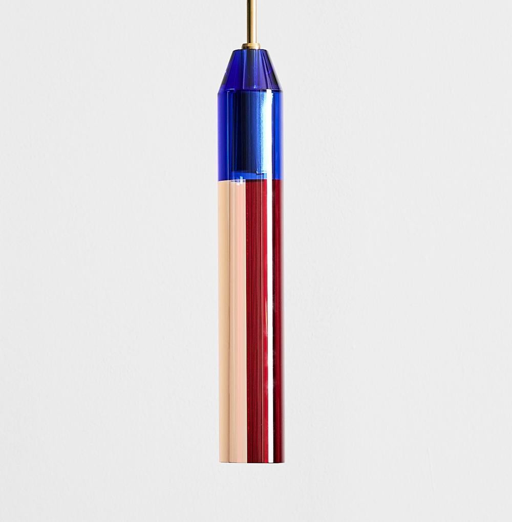 Lampe à suspension en cristal coloré, cristal contemporain sculpté à la main en vente 1