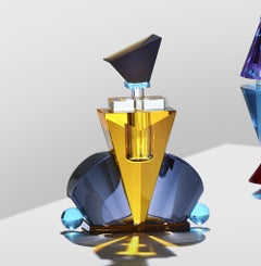 Colorful Crystal Perfume Flacon, Hand-Sculpted Contemporary Crystal