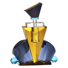 Colorful Crystal Perfume Flacon, Hand-Sculpted Contemporary Crystal