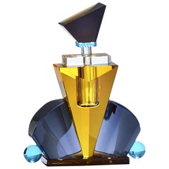 Colorful Crystal Perfume Flacon, Hand-Sculpted Contemporary Crystal