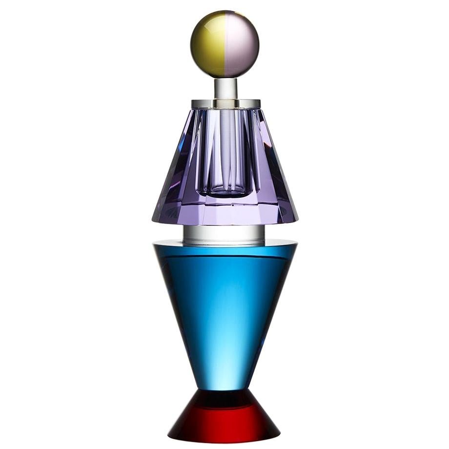 Colorful Crystal Perfume Flacon, Hand-Sculpted Contemporary Crystal For Sale