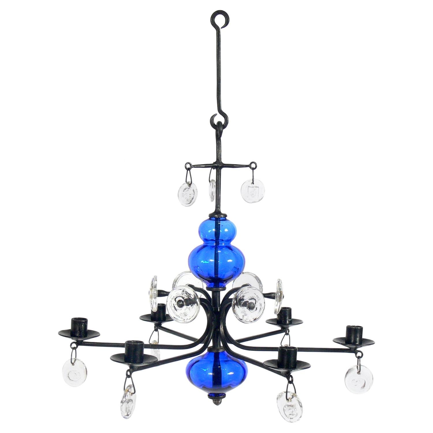 Colorful Danish Modern Glass Chandelier by Erik Hoglund