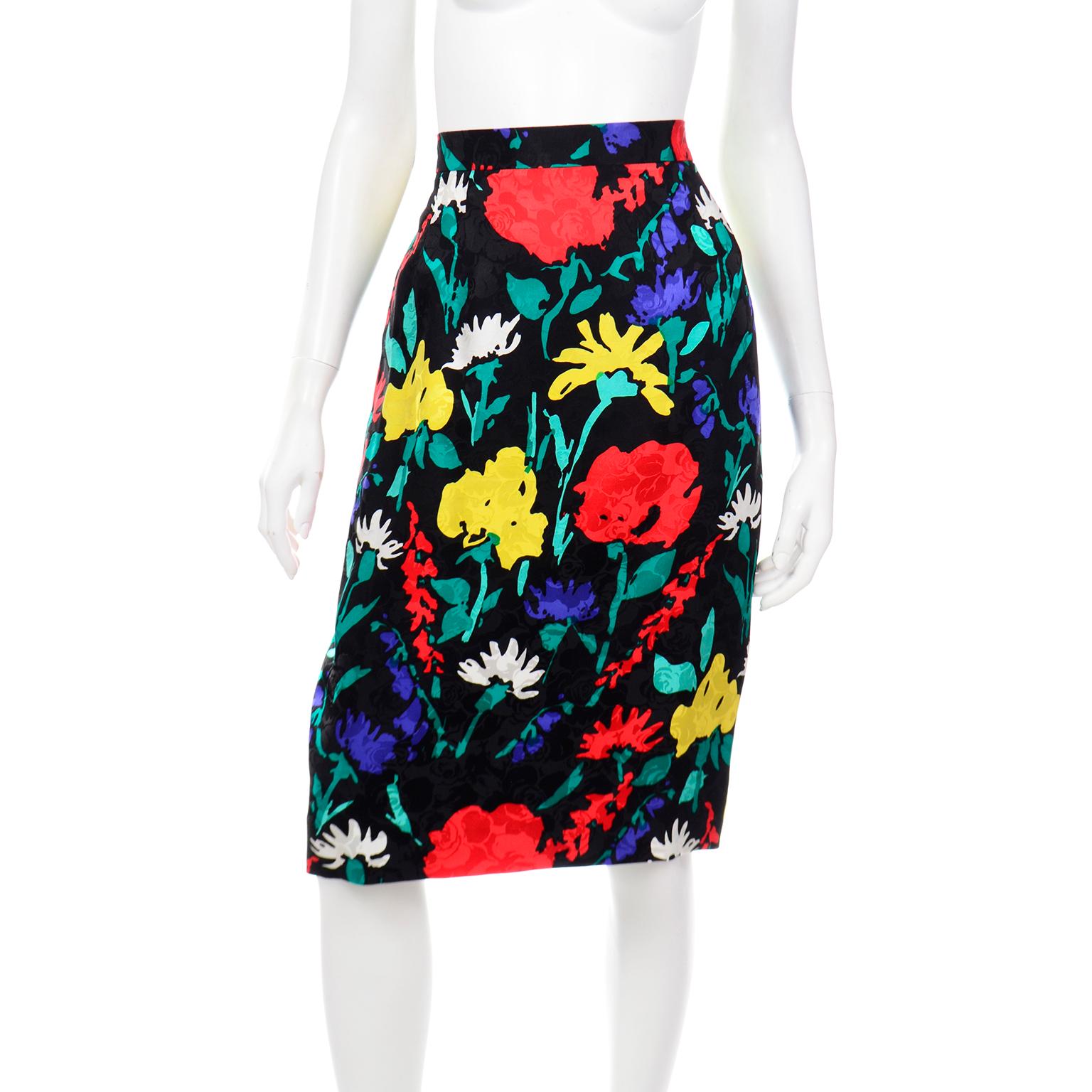 Colorful David Hayes Silk Floral Print Vintage Jacket and Skirt Suit 5