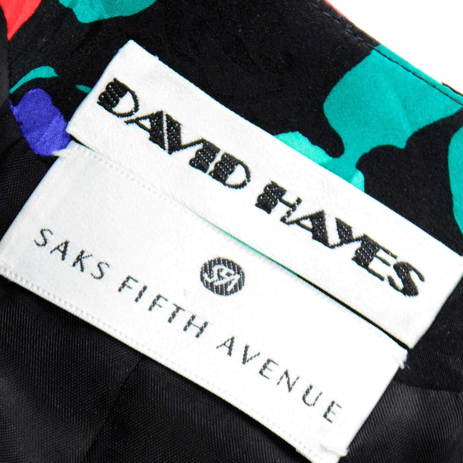 Colorful David Hayes Silk Floral Print Vintage Jacket and Skirt Suit 6