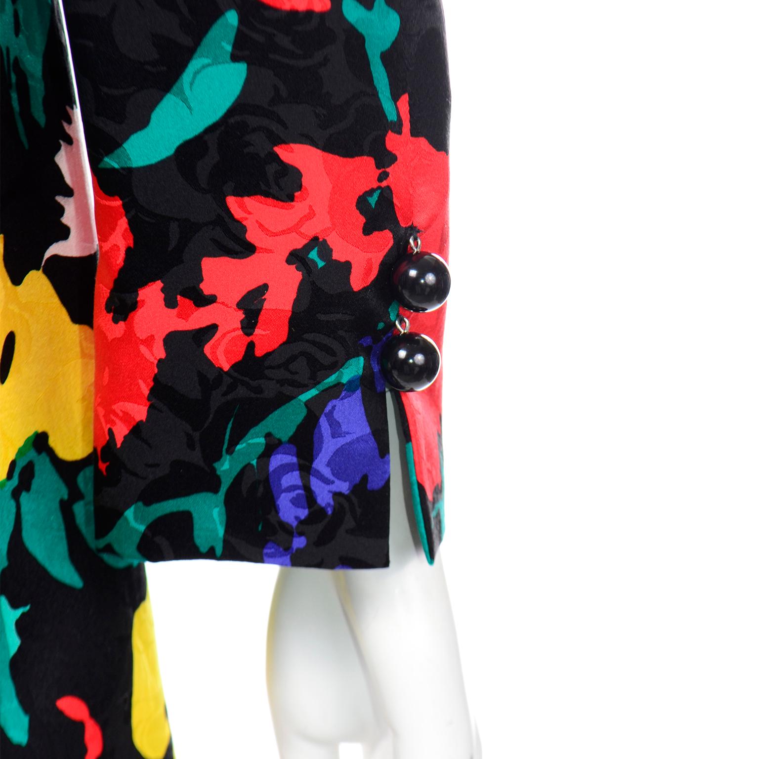 Colorful David Hayes Silk Floral Print Vintage Jacket and Skirt Suit 2