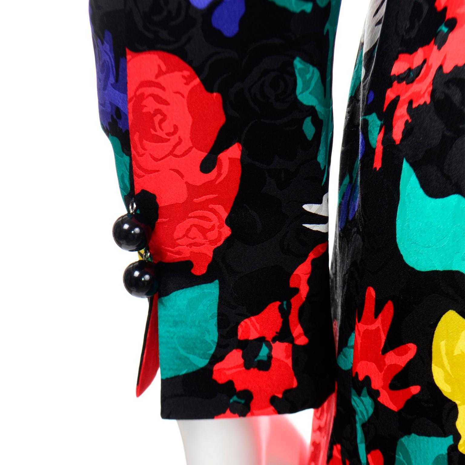 Colorful David Hayes Silk Floral Print Vintage Jacket and Skirt Suit 3
