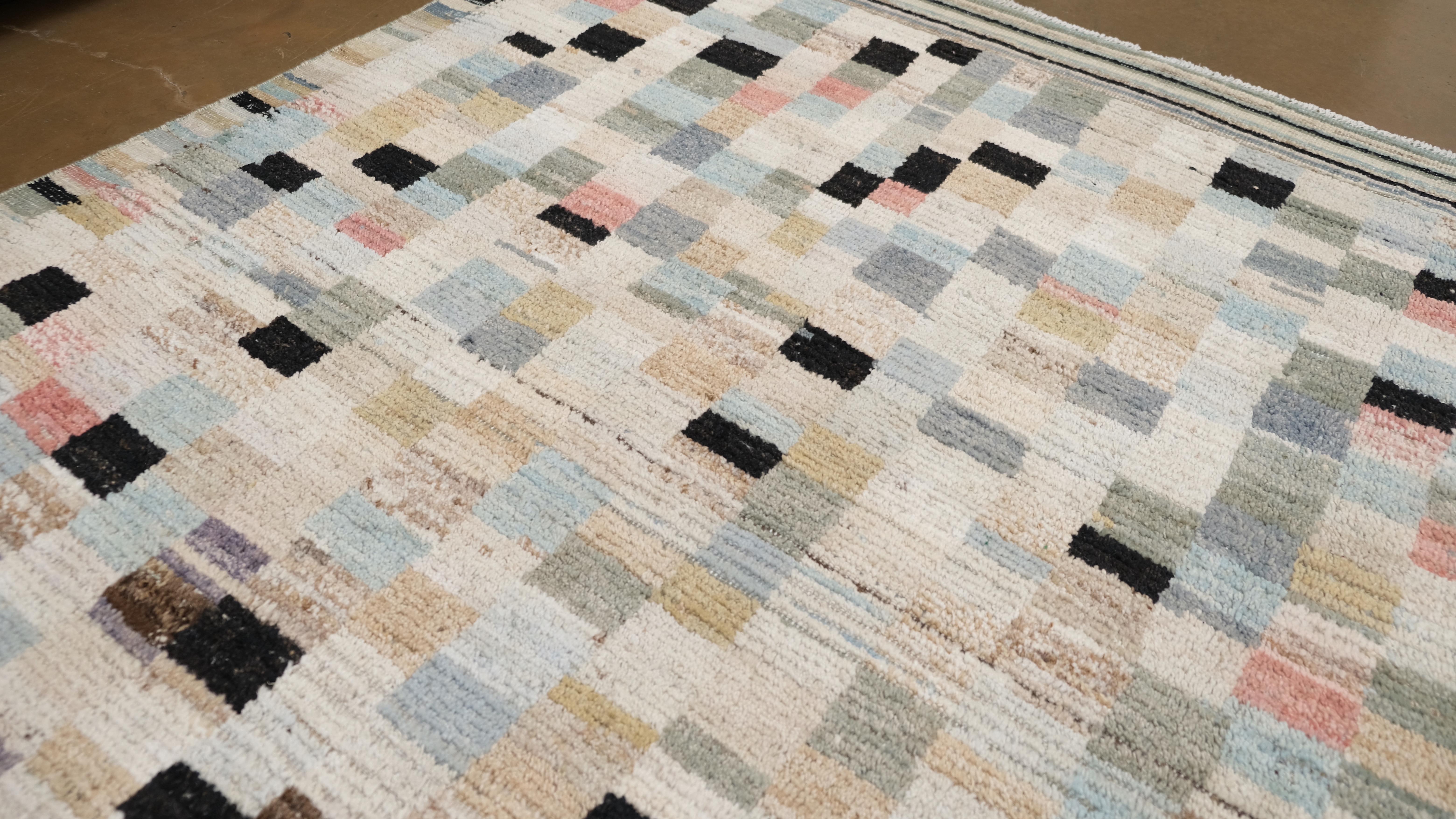 Mid-Century Modern Colorful Deco Checkered Wool Rug 9'X11'10'' For Sale