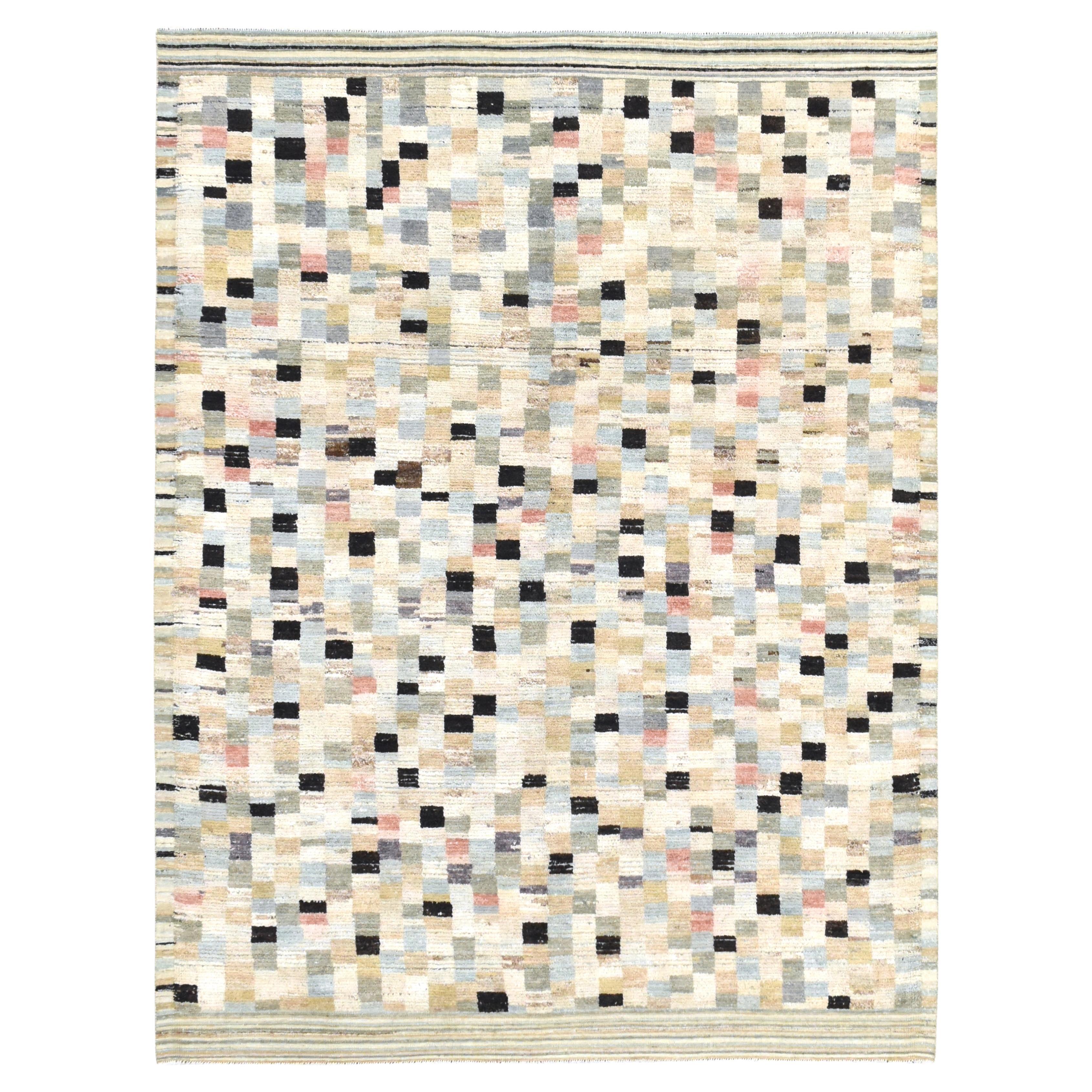 Colorful Deco Checkered Wool Rug 9'X11'10''