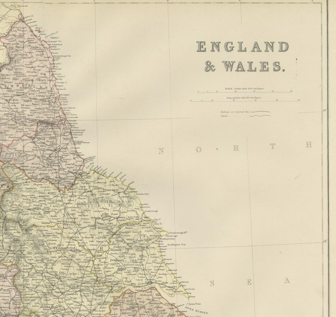 Explorez la splendeur historique de l'Angleterre et du Pays de Galles avec cette carte ancienne ! Faisant partie d'une collection distinguée, cette carte présente une vue captivante des paysages enchanteurs, des villes et de la richesse historique