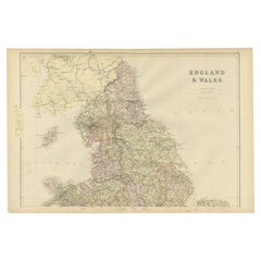 Mappa antica dettagliata e colorata dell'Inghilterra e del Galles, 1882