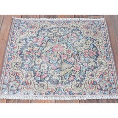 Colorful Distressed Look Worn Wool Hand Knotted Vintage Persian Kerman Rug