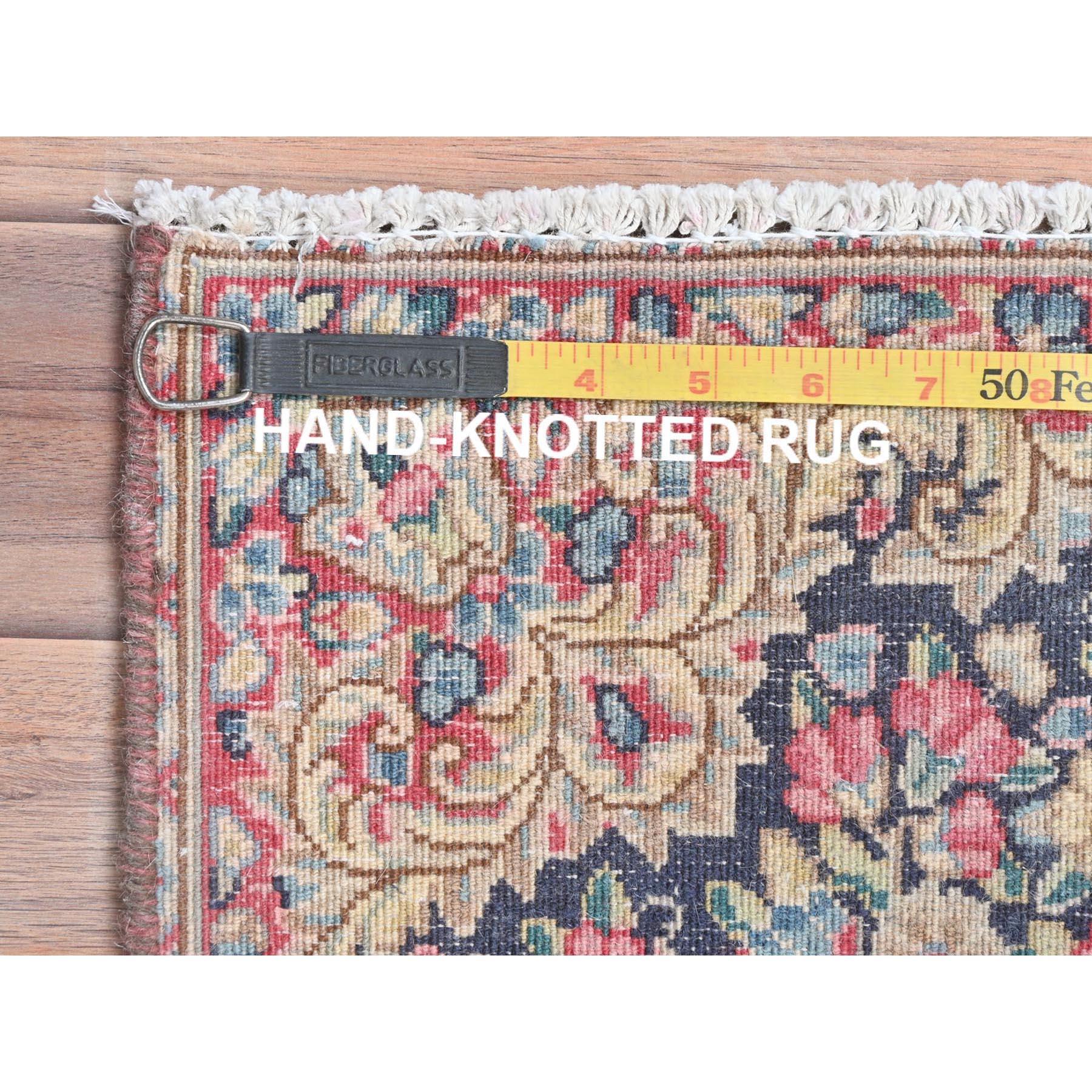 Colorful Distressed Look Worn Wool Hand Knotted Vintage Persian Kerman Rug For Sale 1