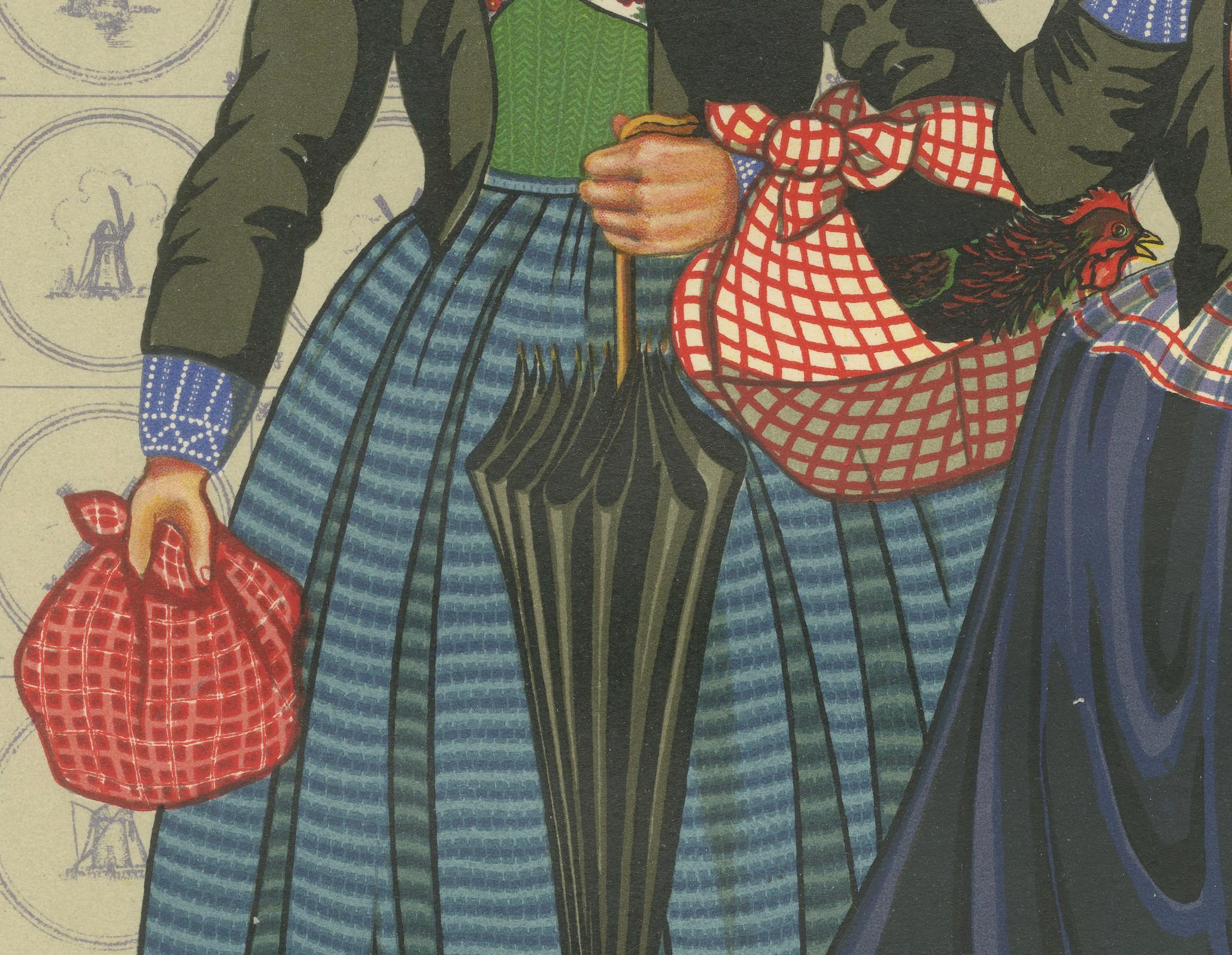 Bunte Doornspyker Marktfrauen in Apenjak-Mänteln - Niederländischer Kostümdruck, 1932 im Angebot 1