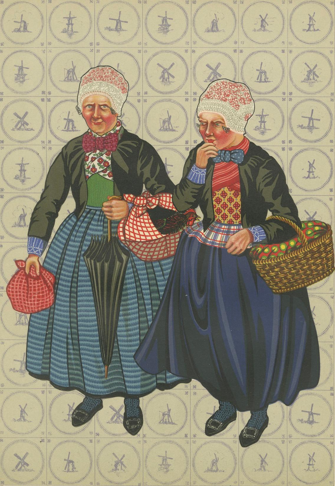 Bunte Doornspyker Marktfrauen in Apenjak-Mänteln - Niederländischer Kostümdruck, 1932 im Angebot 2