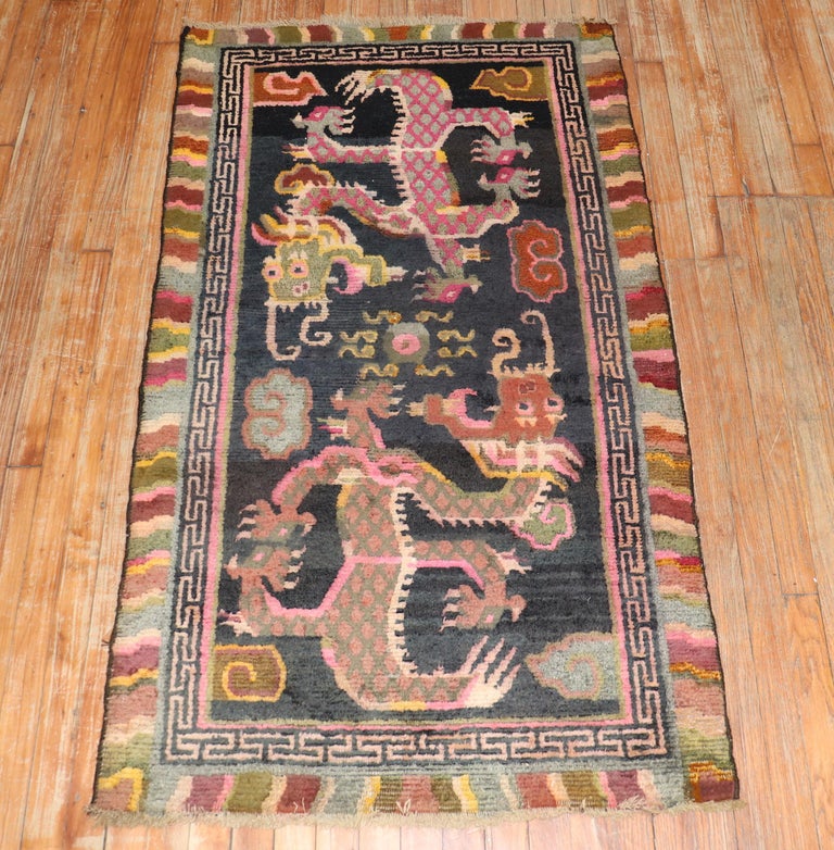 Colorful Dragon Tibetan Early 20th Century Rug For Sale at 1stDibs