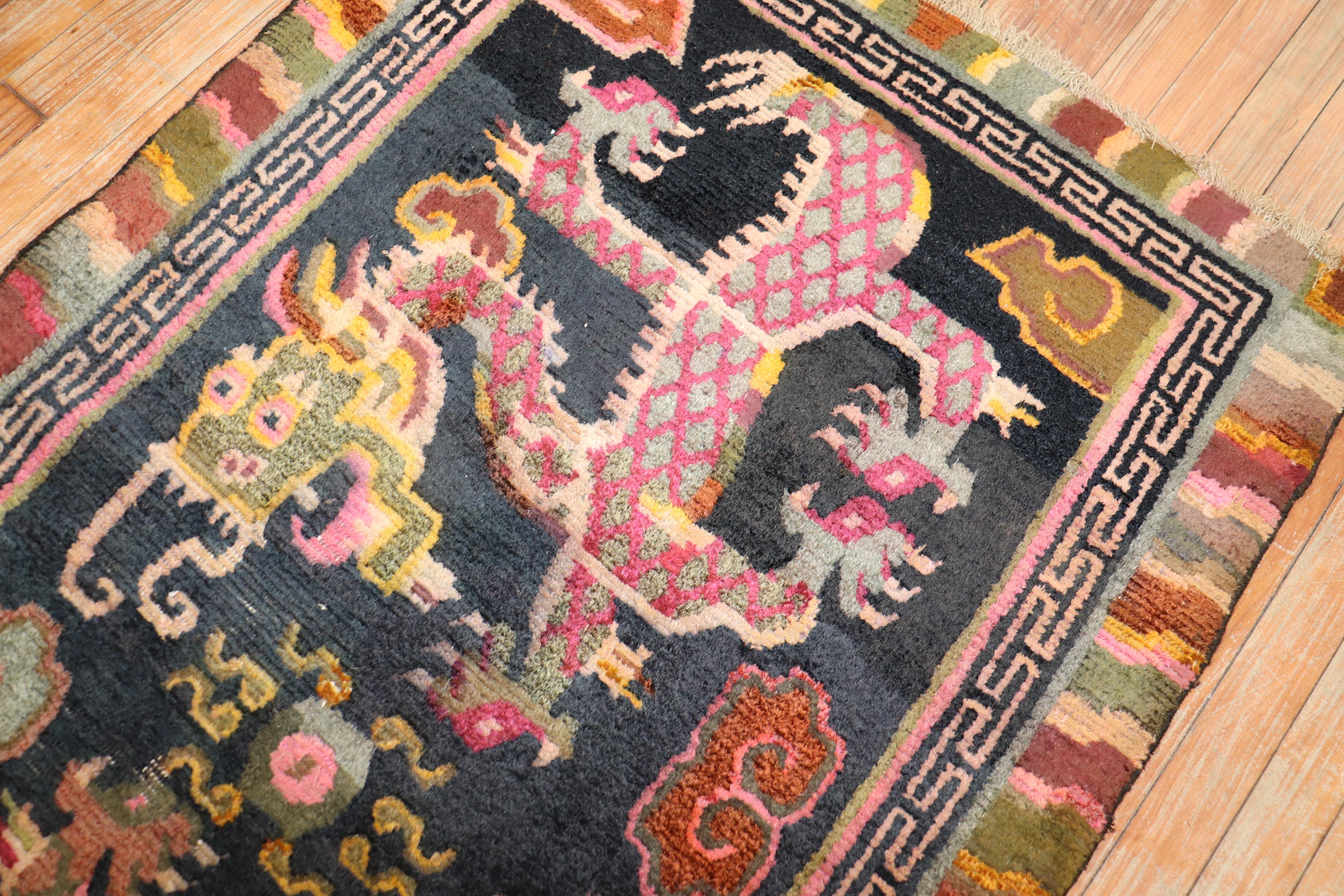 Hand-Woven Colorful Dragon Tibetan Early 20th Century Rug For Sale