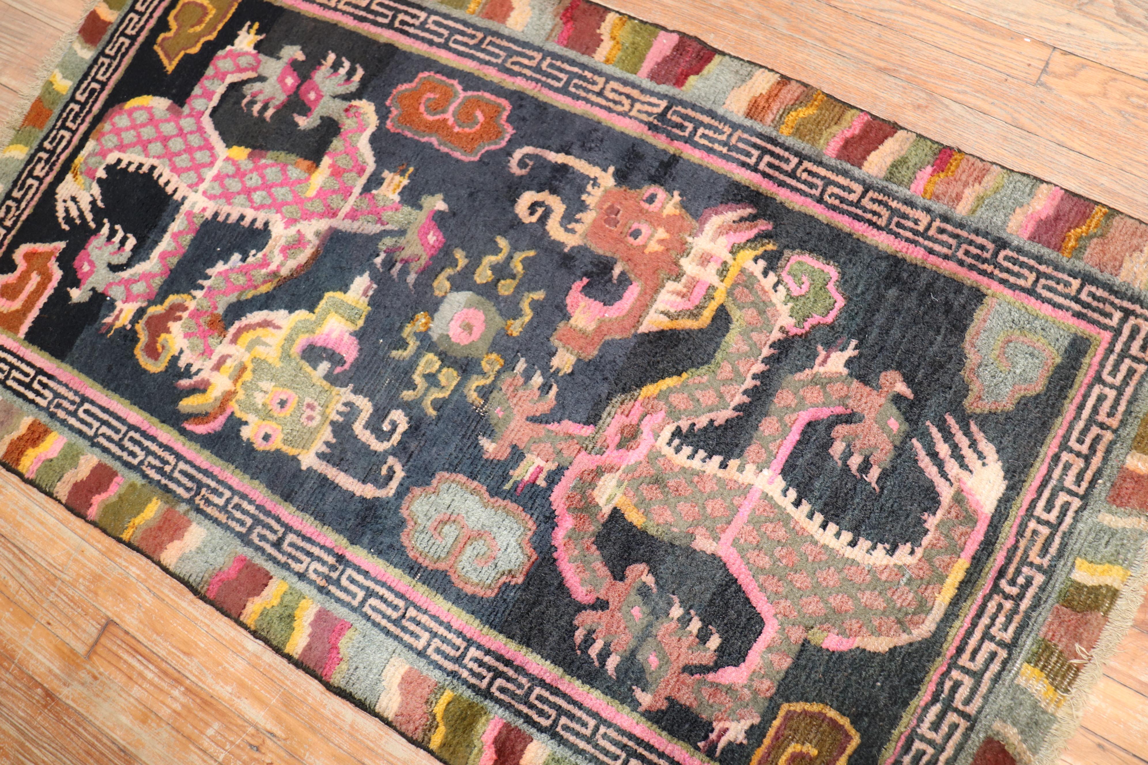 Colorful Dragon Tibetan Early 20th Century Rug In Good Condition For Sale In New York, NY