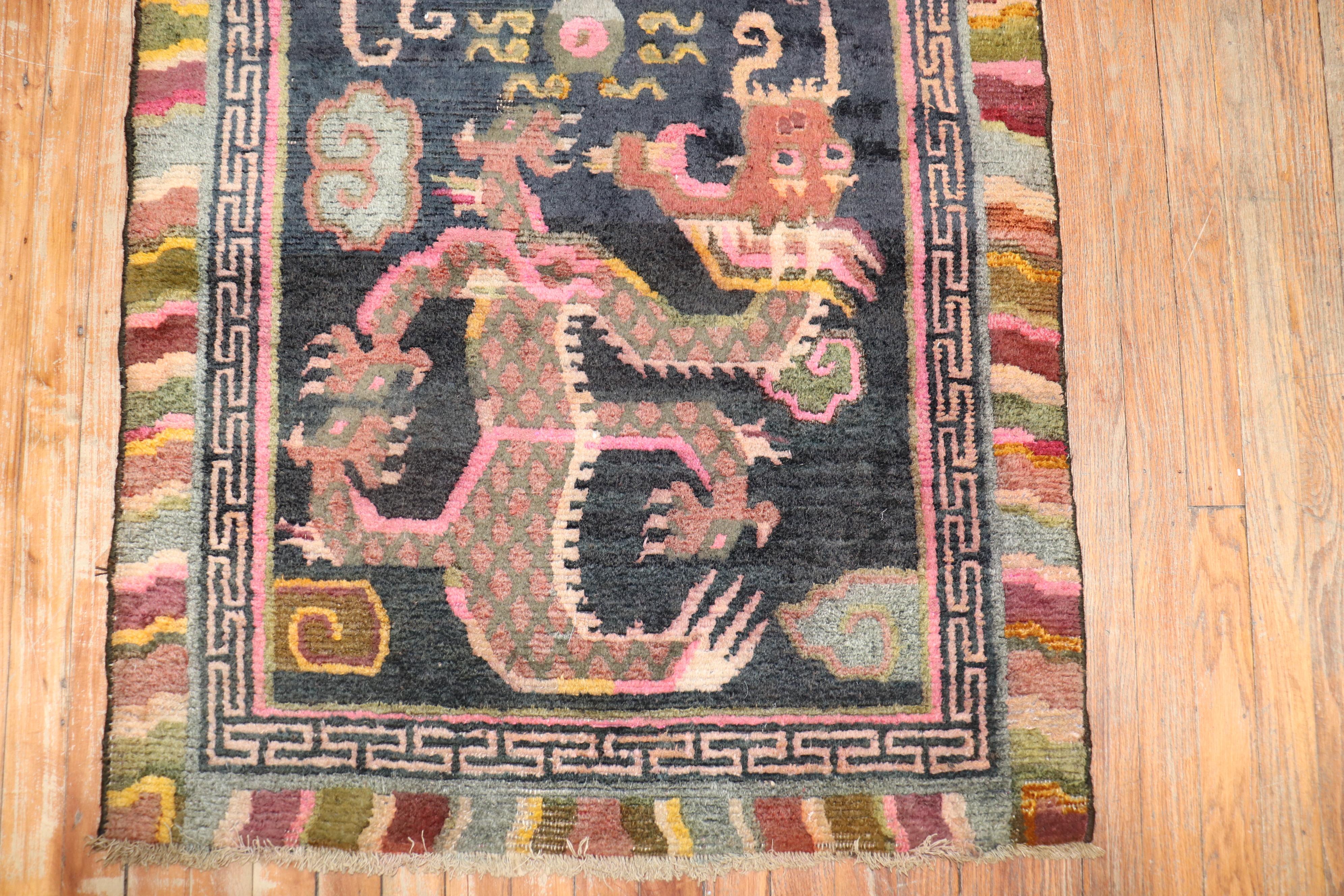 Wool Colorful Dragon Tibetan Early 20th Century Rug For Sale