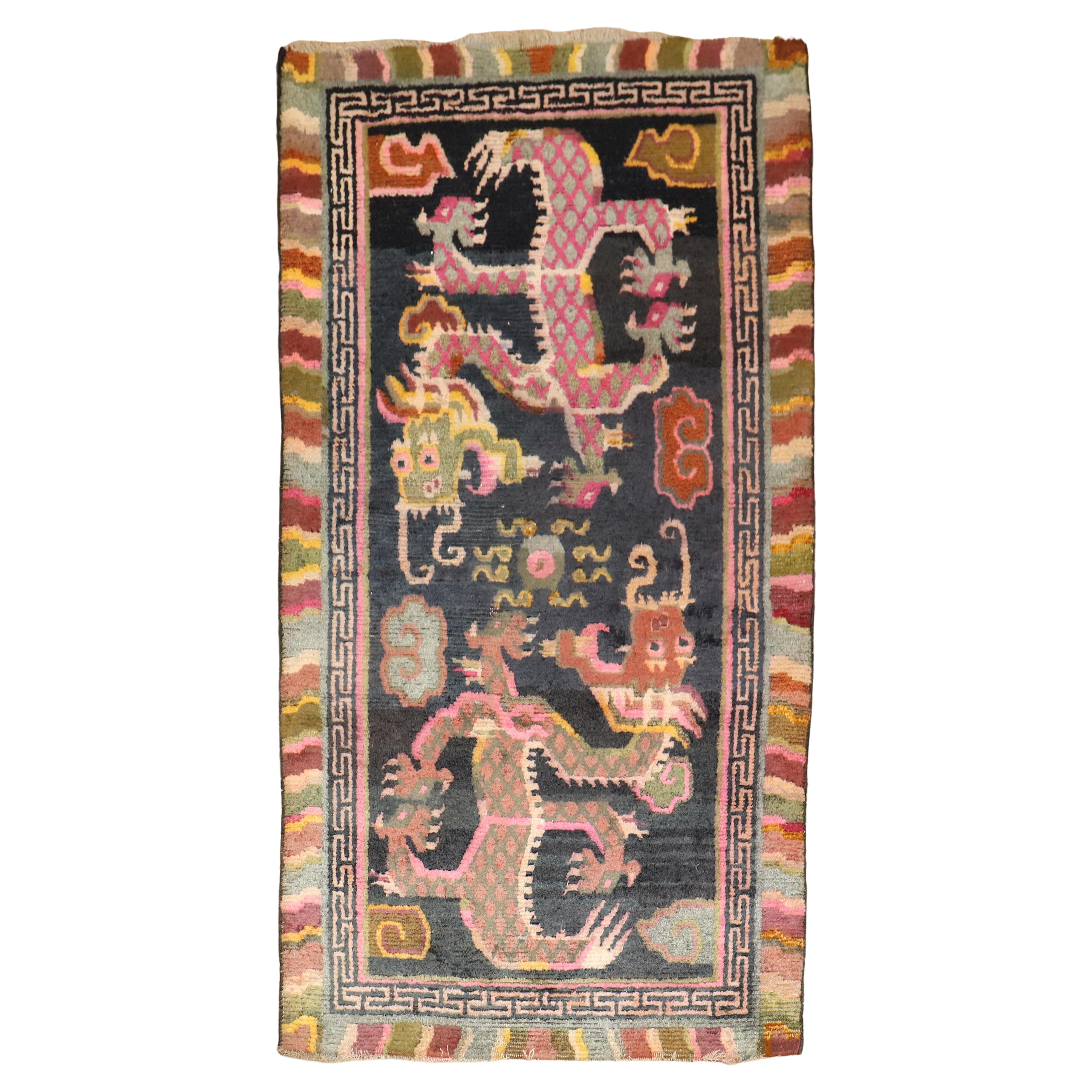 Colorful Dragon Tibetan Early 20th Century Rug For Sale