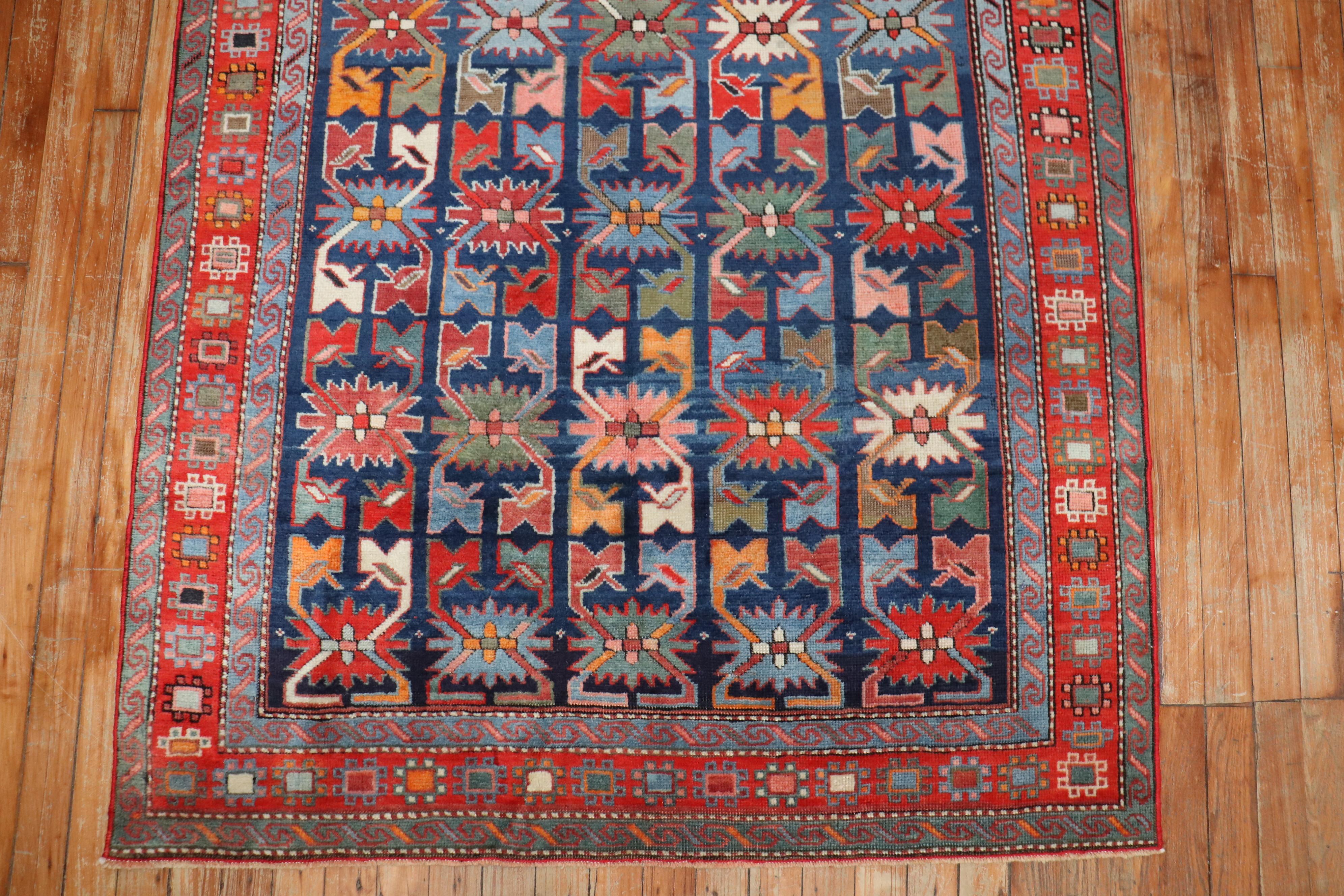 Bohemian Colorful Early 20th Century Antique Karabagh Caucasian Rug For Sale
