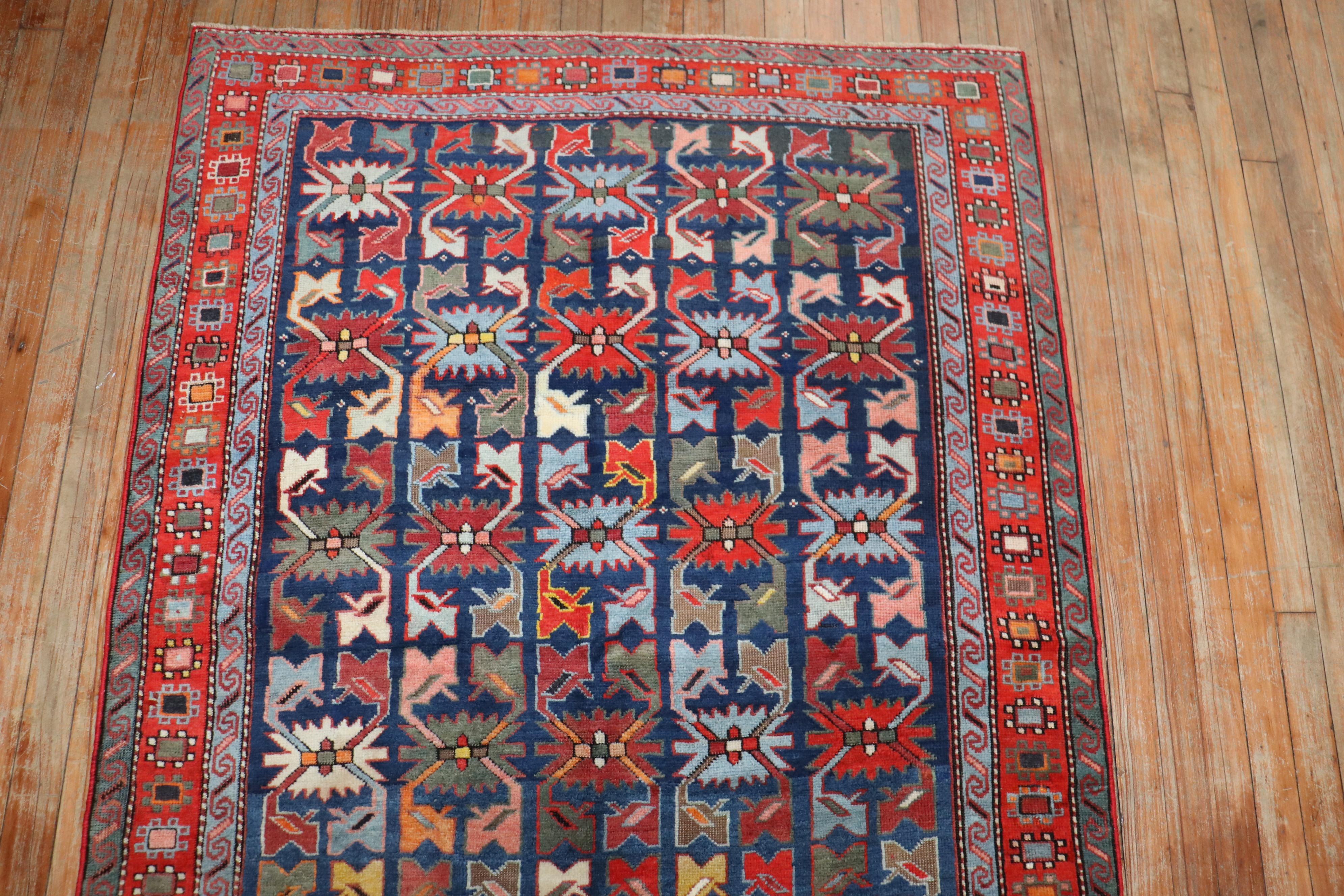 Colorful Early 20th Century Antique Karabagh Caucasian Rug In Good Condition For Sale In New York, NY