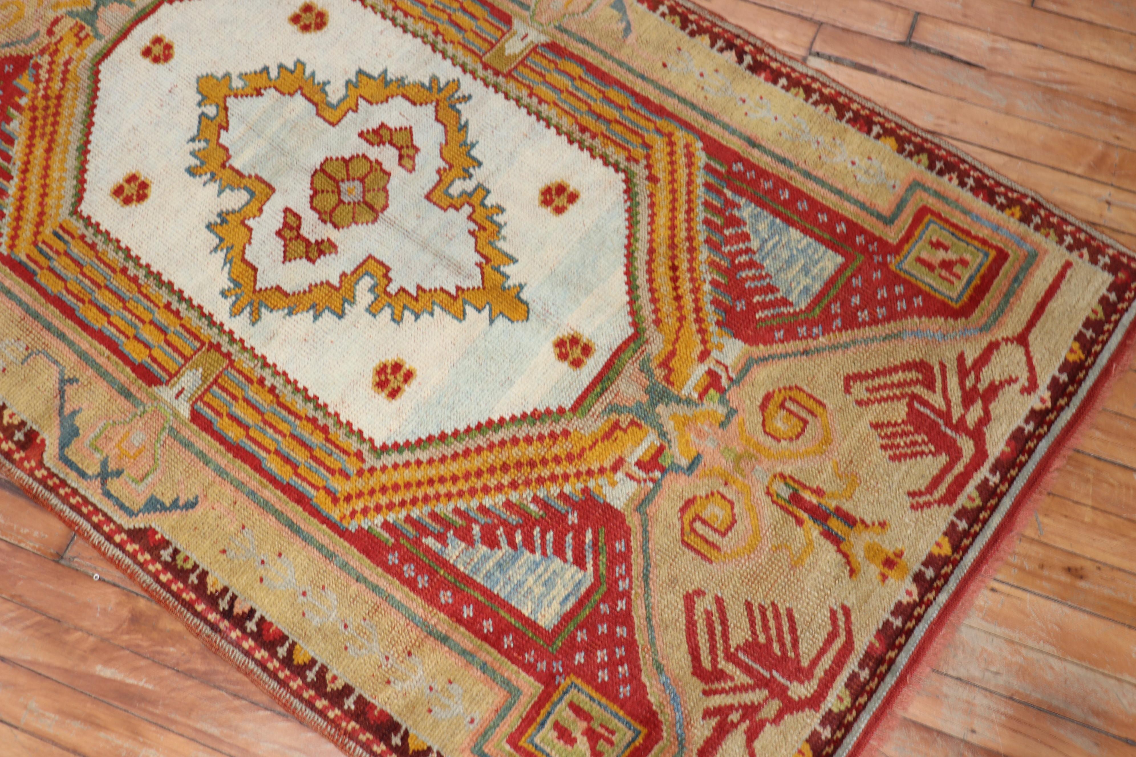 Colorful Early 20th Century Antique Turkish Ghiordes Rug For Sale 2