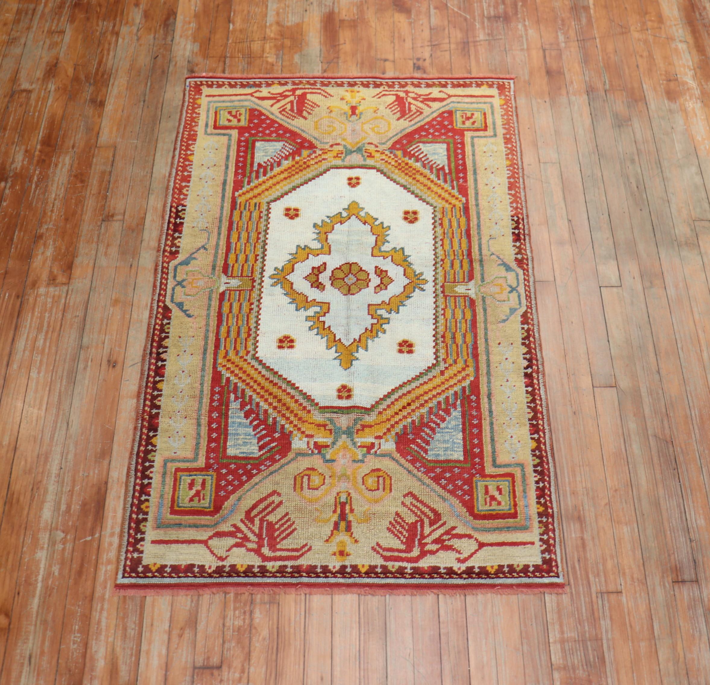 Colorful Early 20th Century Antique Turkish Ghiordes Rug For Sale 3