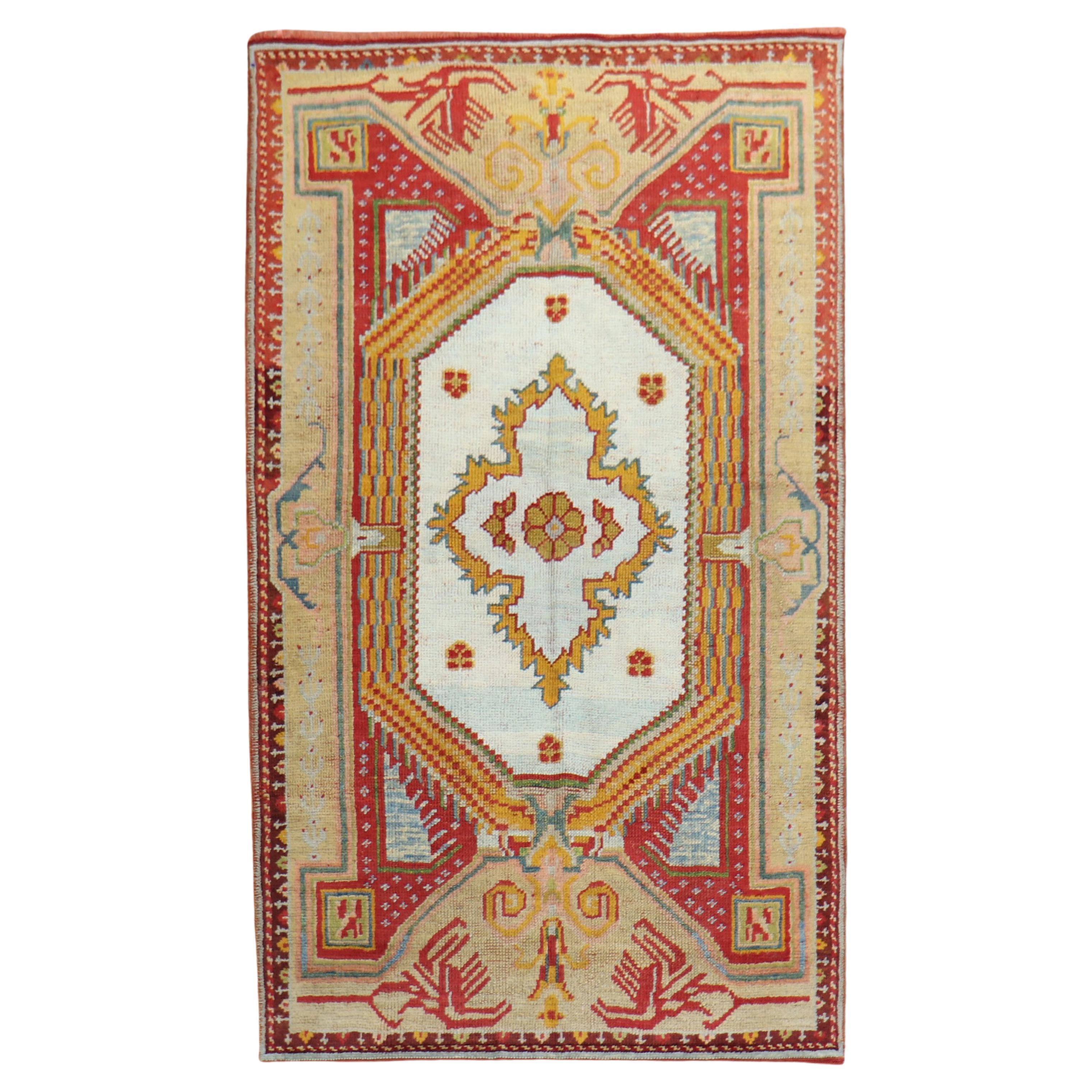 Colorful Early 20th Century Antique Turkish Ghiordes Rug For Sale