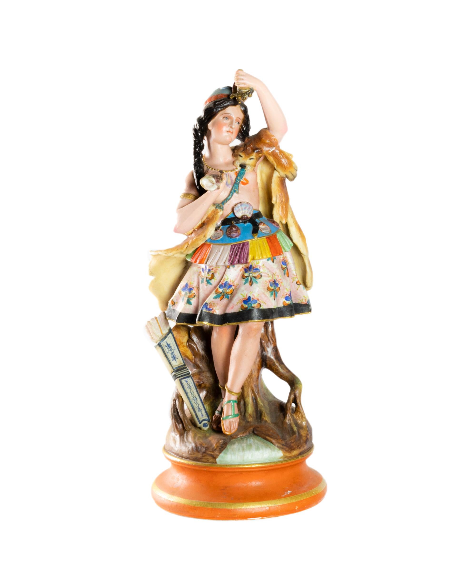 French Colorful Earthenware Inca Couple, Montereau Faïenceries, 19th Century For Sale